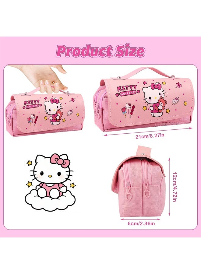 Hello Kitty Sanrio Hello Kitty Pencil Case, Pink Pencil Case for Girls, Large Capacity with Compartments for Students, Kids for School & Office Supplies, Back to School & Birthday Gift for Kids - Image 2